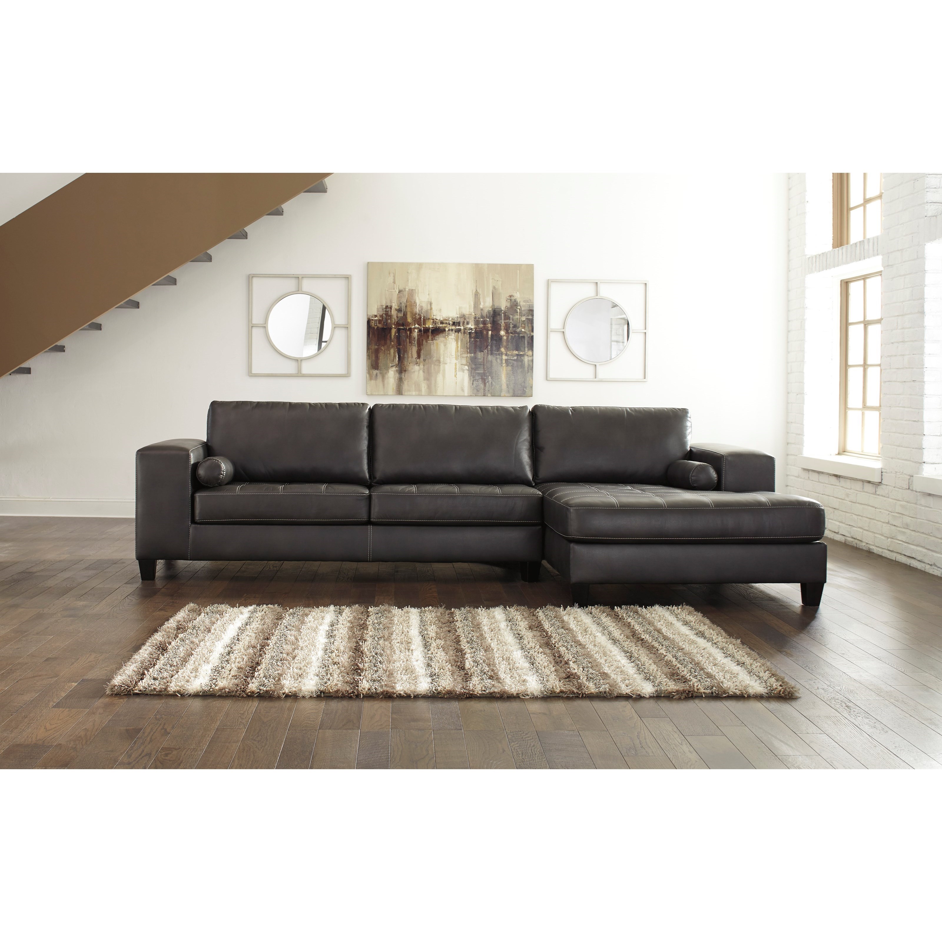 Signature Design by Ashley Nokomis Faux Leather 2Piece Sectional with Right Chaise Royal